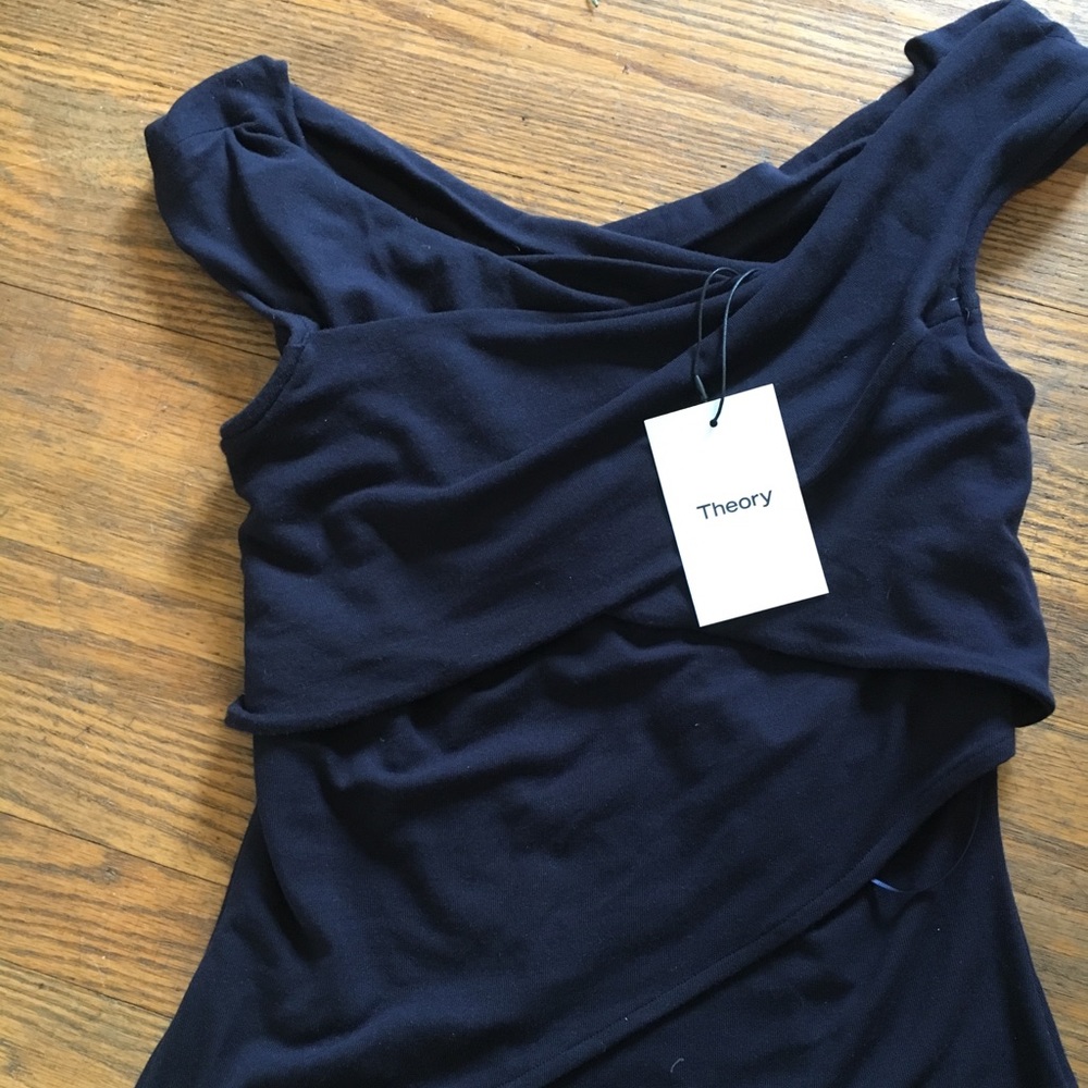 Theory Ribbed Navy Wrapped Top - Picture 4 of 5